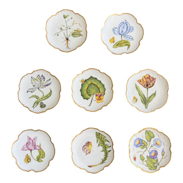 Set of 8 Hand-Painted Anna Weatherley Bread & Butter Plates 6" From Treasure Garden, Morning Glory, Green Leaf or Old Master Tulips Collection For Sale