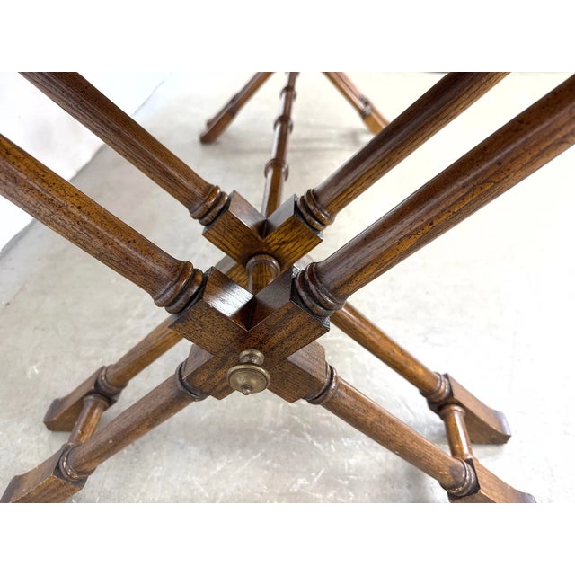 Vintage Brandt Campaign Style X-Base Writing Desk With Brass Details For Sale - Image 10 of 14