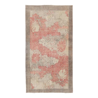1960s Vintage Distressed Deco Rug in Red, Beige-Gray All Over Pattern For Sale