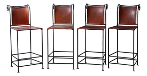 Spanish Hacienda Wrought Iron & Leather Counter Stools, 1960s