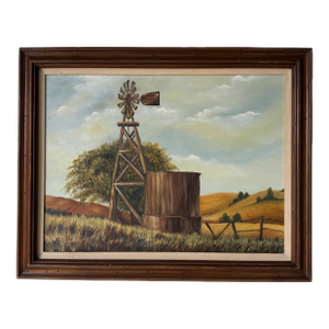 1990’s Vintage Impressionist Farm Landscape Oil on Canvas Painting – Framed
