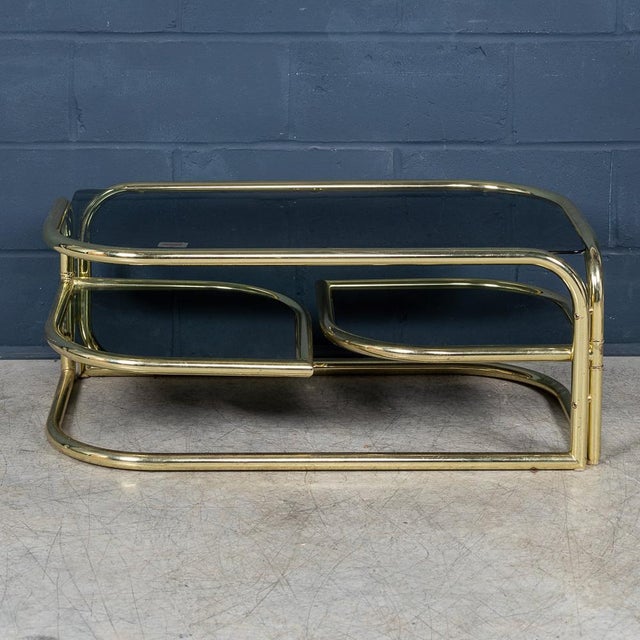 Italian Brass Framed Smoked Glass Coffee Table from Morex, 1980s For Sale - Image 16 of 18