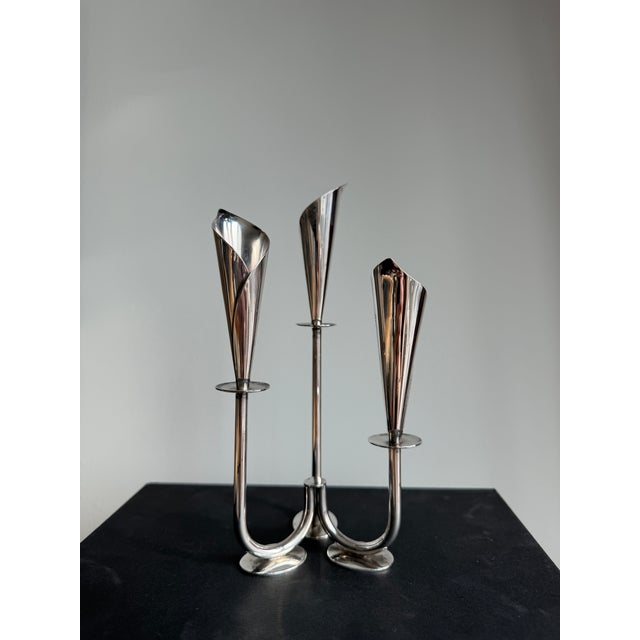 1960s Hans Jensen Calla Lily Triple Candle Holde, Denmark For Sale - Image 5 of 6