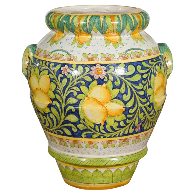 Mid 20th Century Hand-Painted Yellow & Green Lemon & Scrolling Foliage Jar For Sale - Image 13 of 13