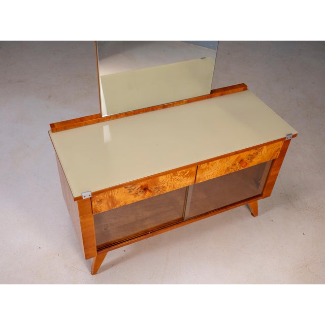 Brown Large Vintage Dressing Table Set in Burl Veneer, 1940s, Set of 3 For Sale - Image 8 of 13