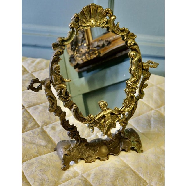 Arts and Crafts Gothic Style Brass Mirror, 1920s For Sale - Image 6 of 9