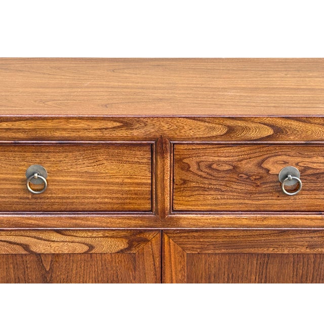 Chinese Moon Face Narrow Wood Grain Brown Drawers Side Table Cabinet For Sale - Image 11 of 16