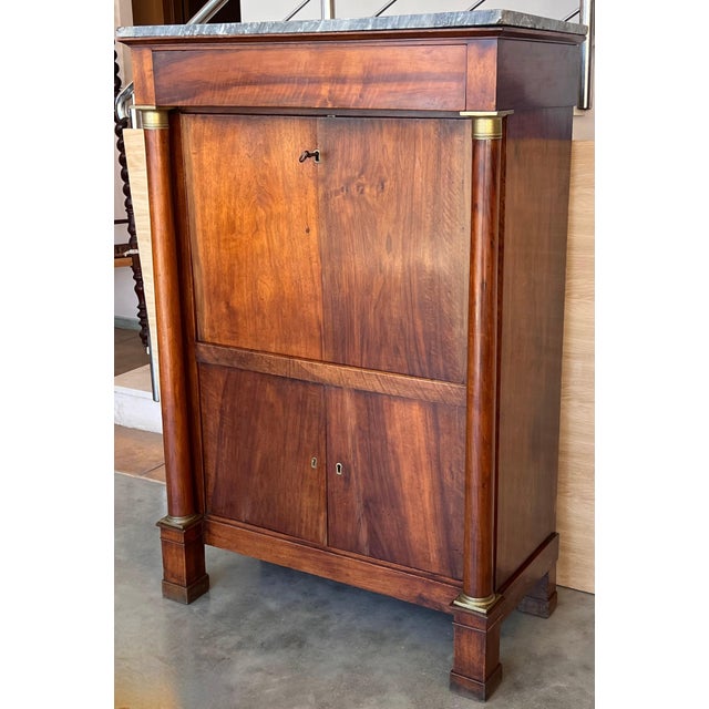 19th Century Empire Drop-Front Oak Secretary Desk or Abattant, Chest France For Sale - Image 18 of 18