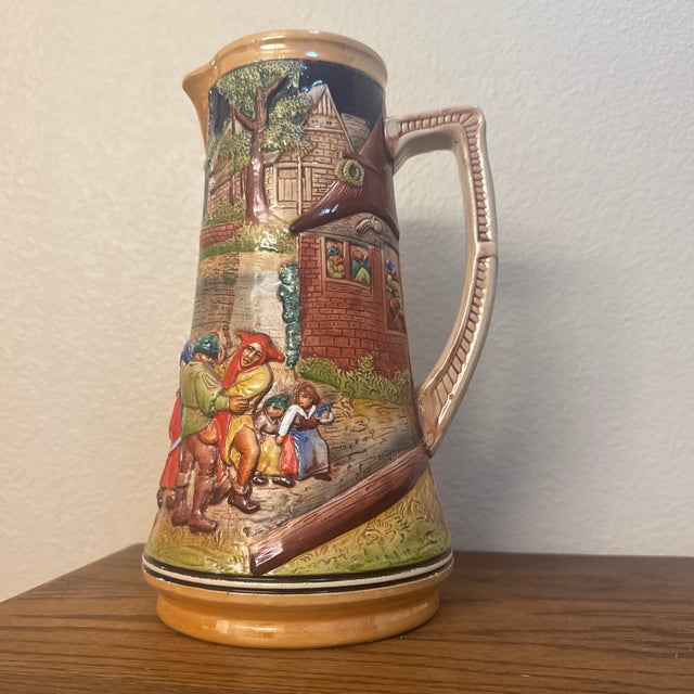 Mid 20 Century Expressionism Mid-Century German Relief-Molded Ceramic Beer Pitcher For Sale - Image 4 of 12