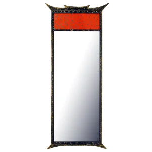 Parcel-Gilt Pagoda Style Enameled Panel Trumeau Mirror