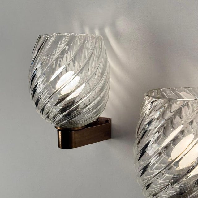 Spiral-Glass Wall Sconces attributed to Ercole Barovier for Barovier & Toso, 1940s, Set of 3 For Sale - Image 12 of 18