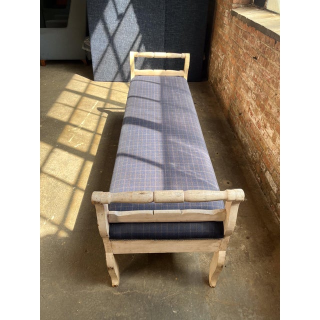 Mid 20th Century Vintage Rustic Daybed Bench With Wool Plaid Upholstery For Sale - Image 5 of 9