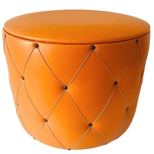 Vintage Pouf in Orange Faux Leather, 1960s For Sale - Image 9 of 9