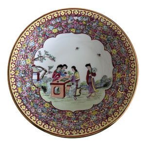 Large Mid-Century Chinese Chinoiserie Porcelain Bowl With Figural Scene