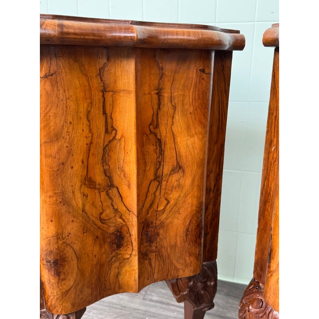 Vintage Walnut Bedside Tables with Marble Top, 1930s, Set of 2 For Sale - Image 12 of 18