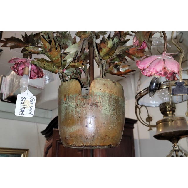 Pink 1970s Garland Faulkner Floral Tole Chandelier For Sale - Image 8 of 8