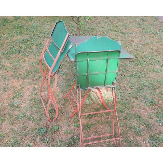 Mid-Century Distressed Painted Iron Garden Table and Chairs, Set of 3 For Sale - Image 15 of 17