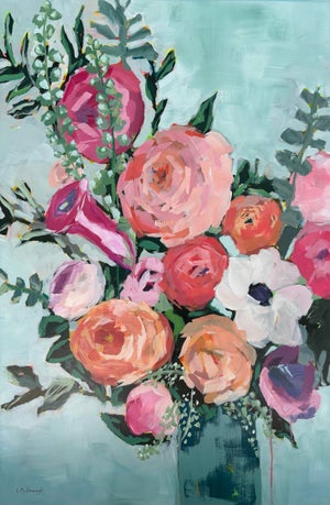 “Whispers in Bloom” Original, Modern Impressionistic Botanical Still Life Painting by Linda McDonough