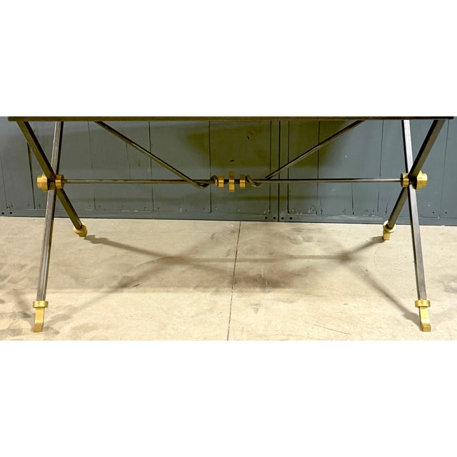 Modern Maison Jansen Iron & Brass Neoclassical Console Table Coquina Stone Top, 1970s For Sale - Image 3 of 13