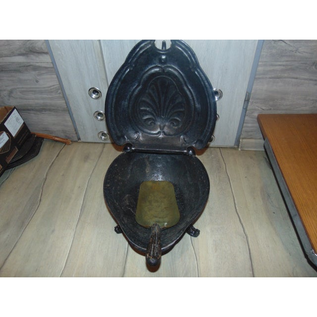 Wood Pre-War Enameled Cast Iron and Brass Coal Stove For Sale - Image 7 of 12