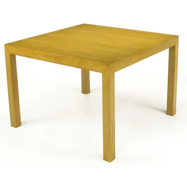 Elegantly simple bleached and glazed walnut square Parsons end table by Edward Wormley for Dunbar.