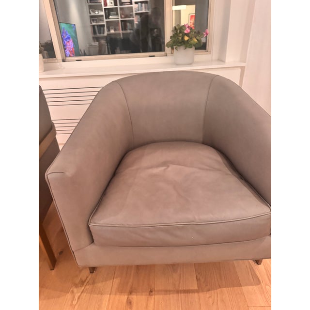 Restoration Hardware Reginald Leather Chair Set of 2 Please refer to the link below for measurement. Color is Pewter There...