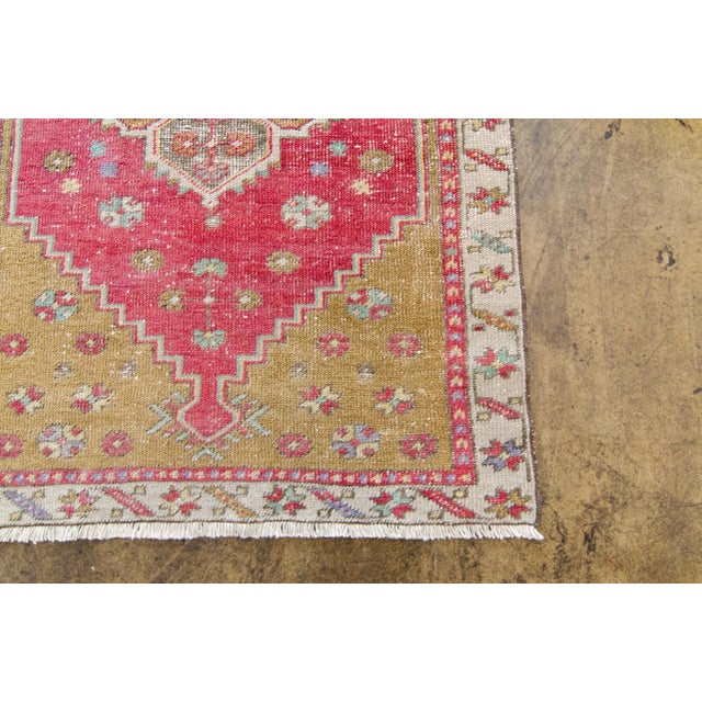 1950s 1950s Vintage Oushak Medallion Hand-Knotted Runner - 2’6” X 11’2” For Sale - Image 5 of 11