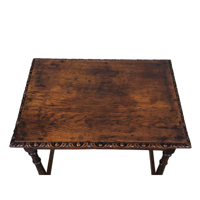 Antique Stretcher Base Side Table For Sale - Image 4 of 5