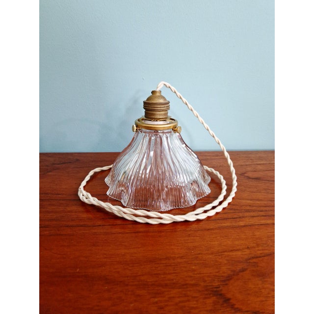 Art Deco Pendant Light in Transparent Grooved Glass from Holophane, 1920s For Sale - Image 11 of 12