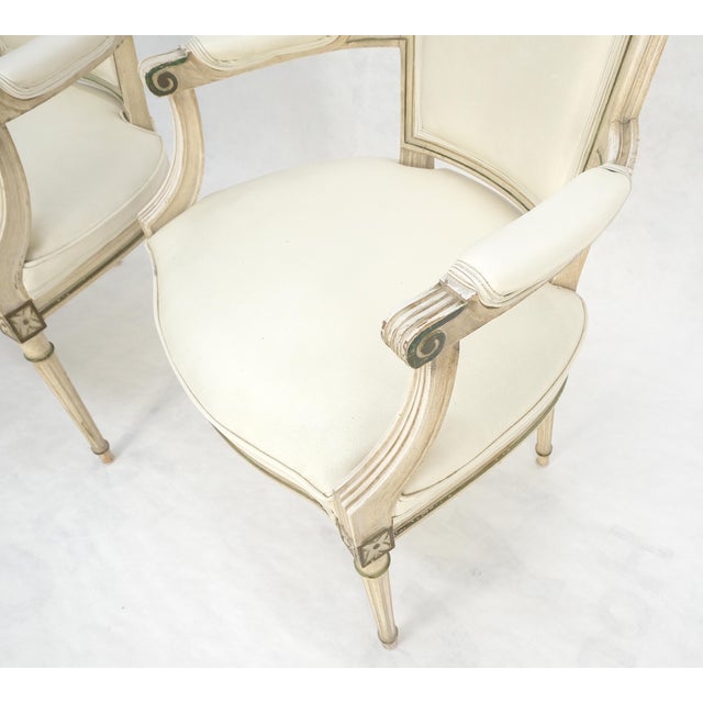 French Pair of Directoire French Open Arms Painted Frames Arm Chairs For Sale - Image 3 of 13