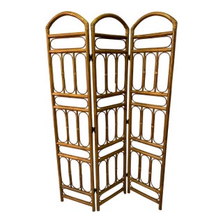 Vintage Rattan 3-Panel Room Divider For Sale