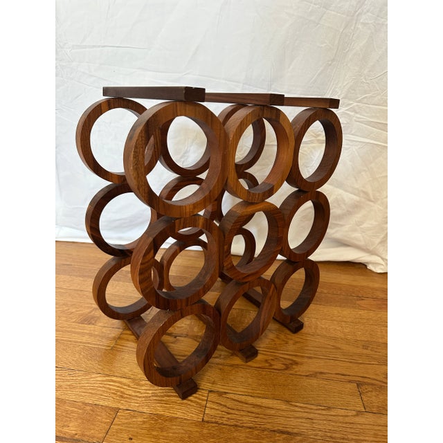 Mid-Century Modern Mid-Century Modern Kustom Kraft Walnut 9-Bottle Wine Rack, Usa 1960s For Sale - Image 3 of 9