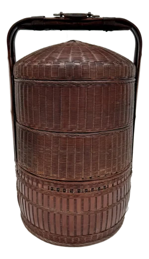 Antique Late 19th C. Chinese Woven Lacquered Bamboo Wedding Basket