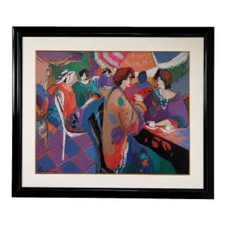 Vintage Framed Isaac Maimon Corner Cafe Figurative Lithograph Art For Sale