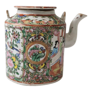 Antique Chinese Rose Medallion Porcelain Teapot — 8.5”
