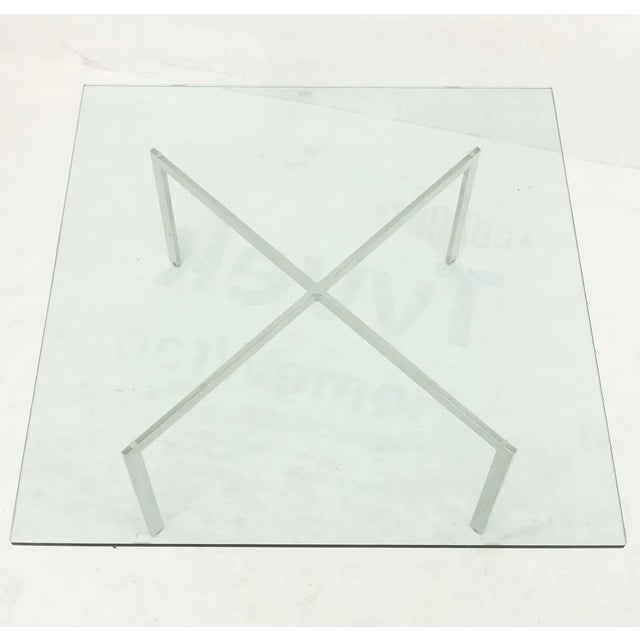 Silver Square Glass top Stainless Steel Base Barcelona Coffee Table Bauhaus Style For Sale - Image 8 of 13