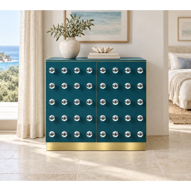 Petrol Blue Murano Glass 90-Sphere Cabinet on Brass Plinth from Justfurnituress SRL For Sale - Image 6 of 9