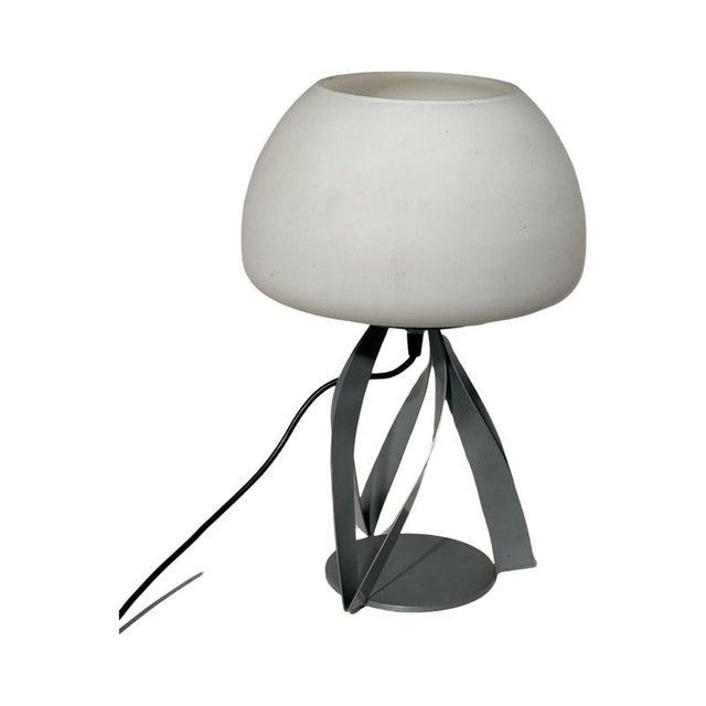 Space Age Mushroom Table Lamp in White with Satin Glass Shade and Metal Base For Sale - Image 5 of 8