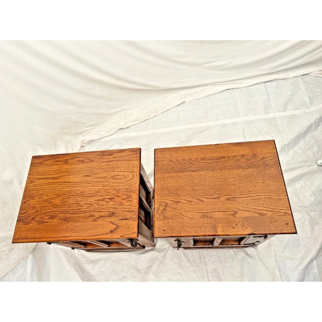 1970s Retro Pair White Clad Cabinets Nightstands Ice Box Style Set of Two by Simmons Hardware For Sale - Image 9 of 10