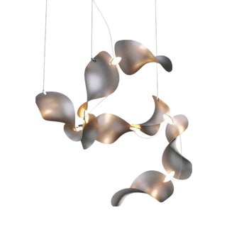 Dune 8 Spiral Chandelier in Aluminum with Silver Anodized Finish by Moss Objects For Sale