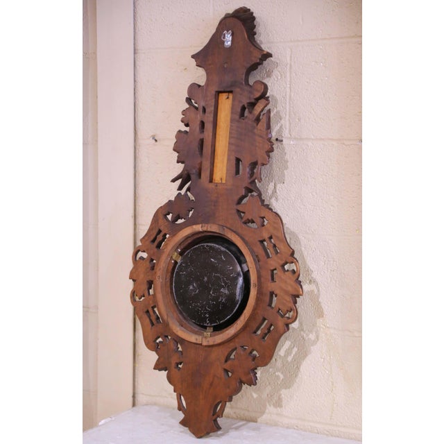 19th Century French Black Forest Carved Walnut Wall Barometer Thermometer For Sale - Image 9 of 9