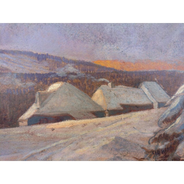 Sunset on the Snow, 1900s, Oil on Panel For Sale - Image 5 of 14