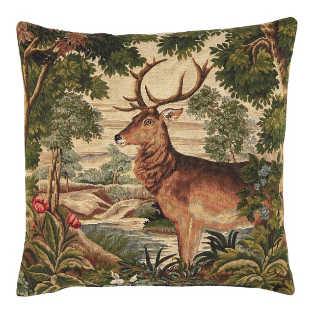 Forest Stag Tapestry Cushion With Feather Filler - 46x46cm (18"x18") For Sale