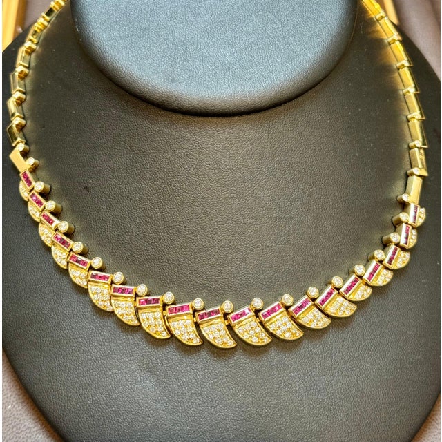 Gemstone Natural 3 Ct Ruby & 4 Ct Diamond Necklace 18 Karat Yellow Gold 75 Grams, 18 Inc For Sale - Image 7 of 7