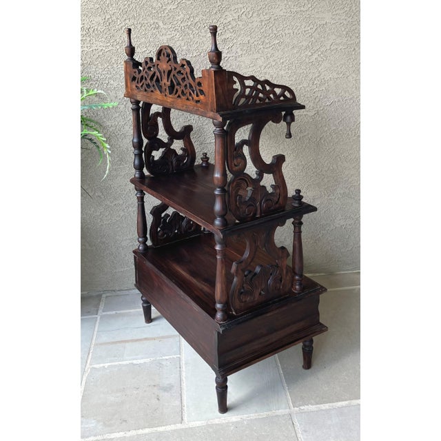Victorian Early 20th-Century Victorian Gothic Revival-Style Fretwork Étagère With Drawer For Sale - Image 3 of 18