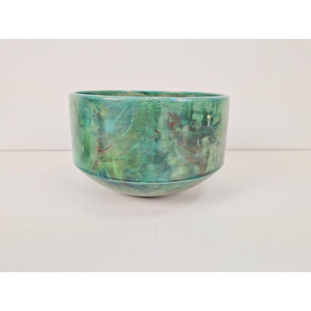 Vintage Handmade Green Luster Glaze Ceramic Bowl, 1960 For Sale - Image 3 of 8