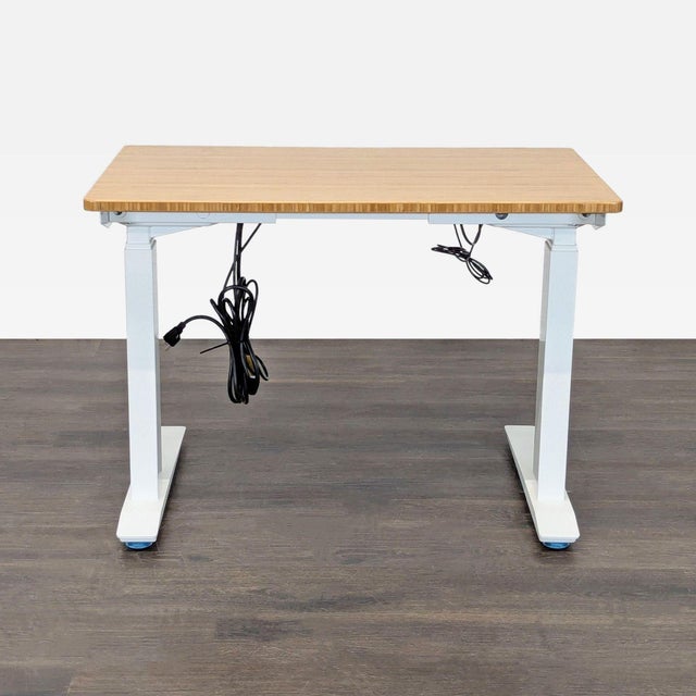 Fully Jarvis 36” Adjustable Height Standing Desk With Bamboo Top and White Frame For Sale In San Francisco - Image 6 of 9