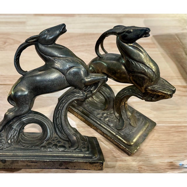 1930s Art Deco Cast Iron Leaping Gazelle Bookends by Littco - A Pair For Sale - Image 9 of 12