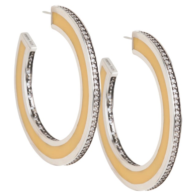Miriam Salat Iconic timeless Resin Ivory Hoops Set In Sterling Silver & Topaz For Sale - Image 15 of 18