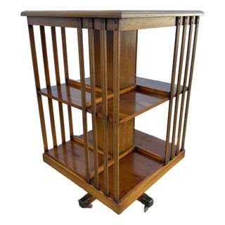 Vintage Edwardian Style Leather Top Yewwood Revolving Bookcase For Sale